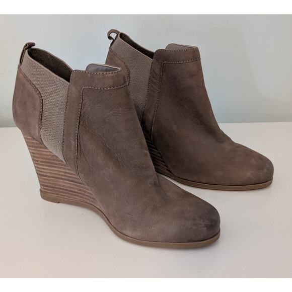 Crown Vintage Carly Leather Brown Wedge Booties Size 8.5 - Picture 1 of 10
